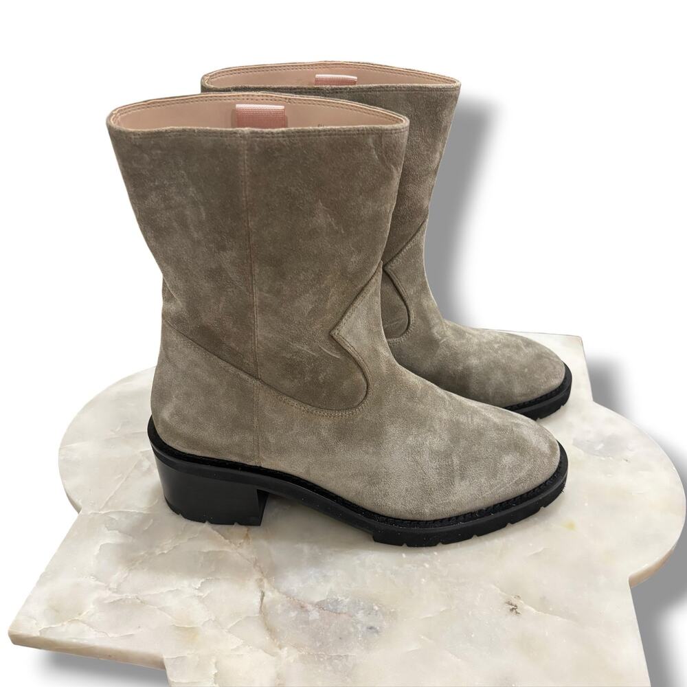 Stuart Weitzman Boulevard Tan Suede Boots Narrow Calf Size US9 EU39.5